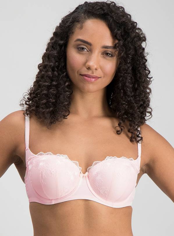 Pale Pink Embroidered Balcony Bra - 34E